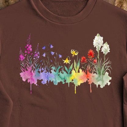 Watercolor Glacier Wildflowers Crewneck Sweatshirt