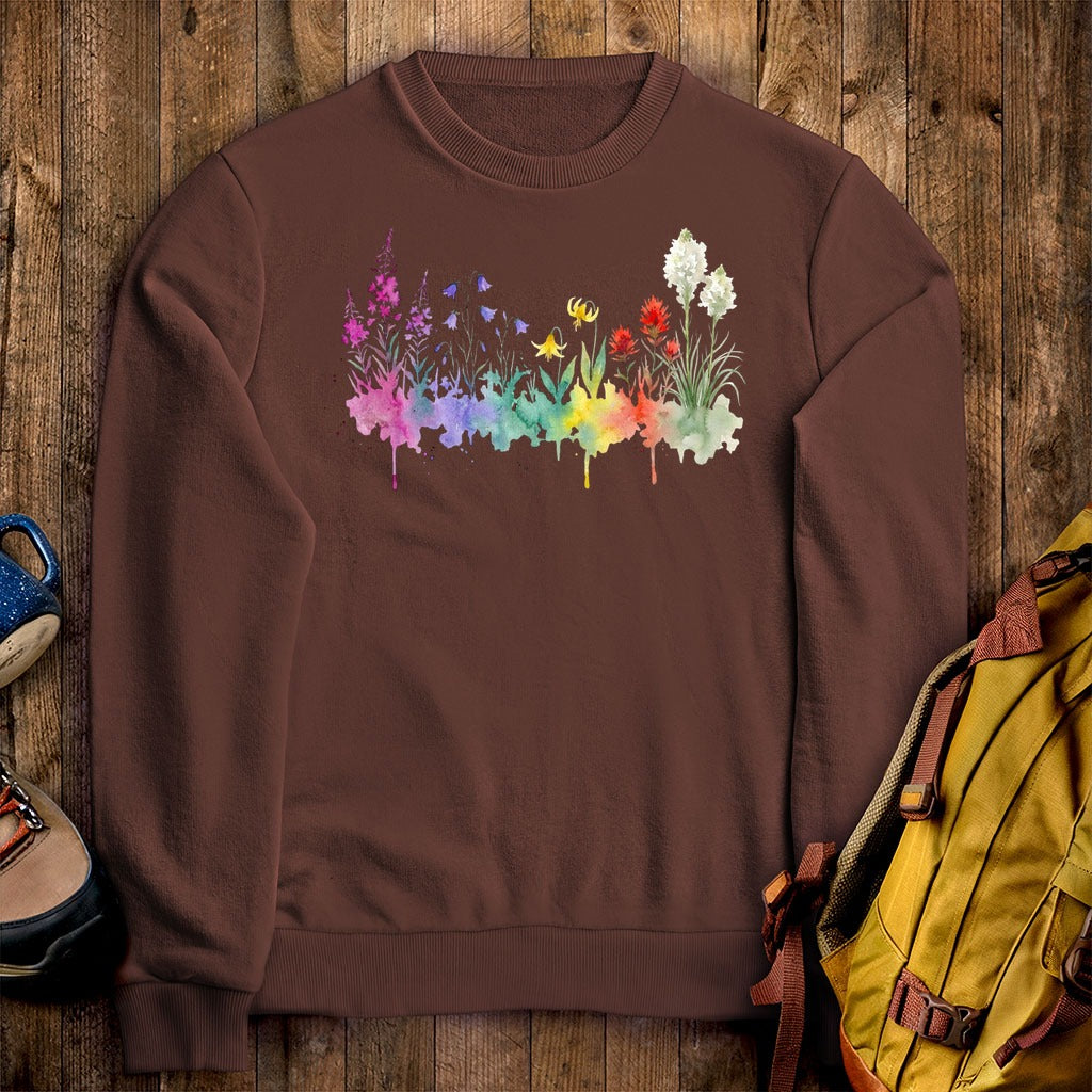 Watercolor Glacier Wildflowers Crewneck Sweatshirt