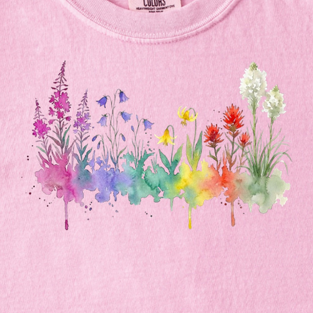 Watercolor Glacier Wildflowers Kids Cotton T-Shirt