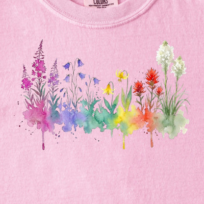 Watercolor Glacier Wildflowers Kids Cotton T-Shirt