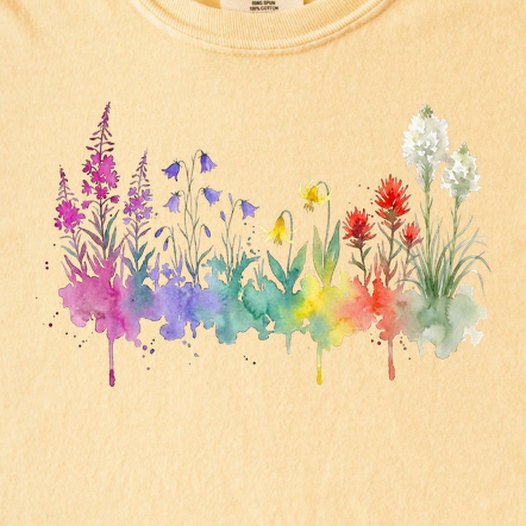 Watercolor Glacier Wildflowers Kids Cotton T-Shirt