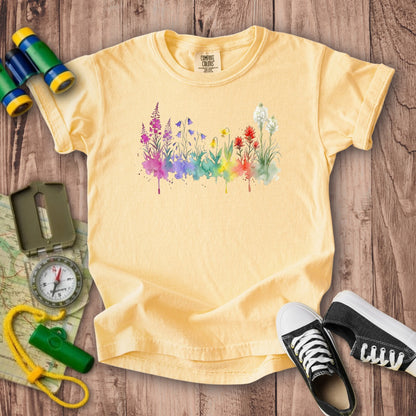 Watercolor Glacier Wildflowers Kids Cotton T-Shirt