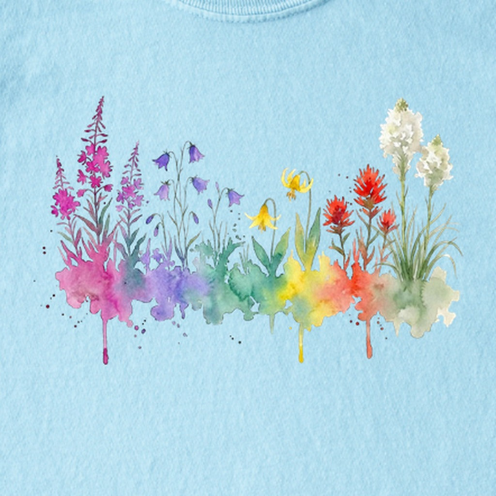 Watercolor Glacier Wildflowers Kids Cotton T-Shirt