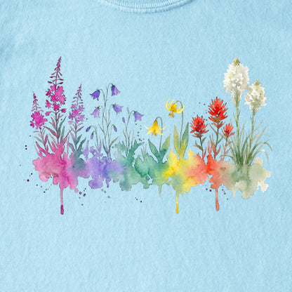 Watercolor Glacier Wildflowers Kids Cotton T-Shirt