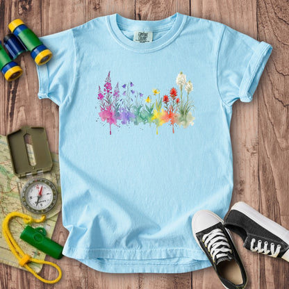 Watercolor Glacier Wildflowers Kids Cotton T-Shirt
