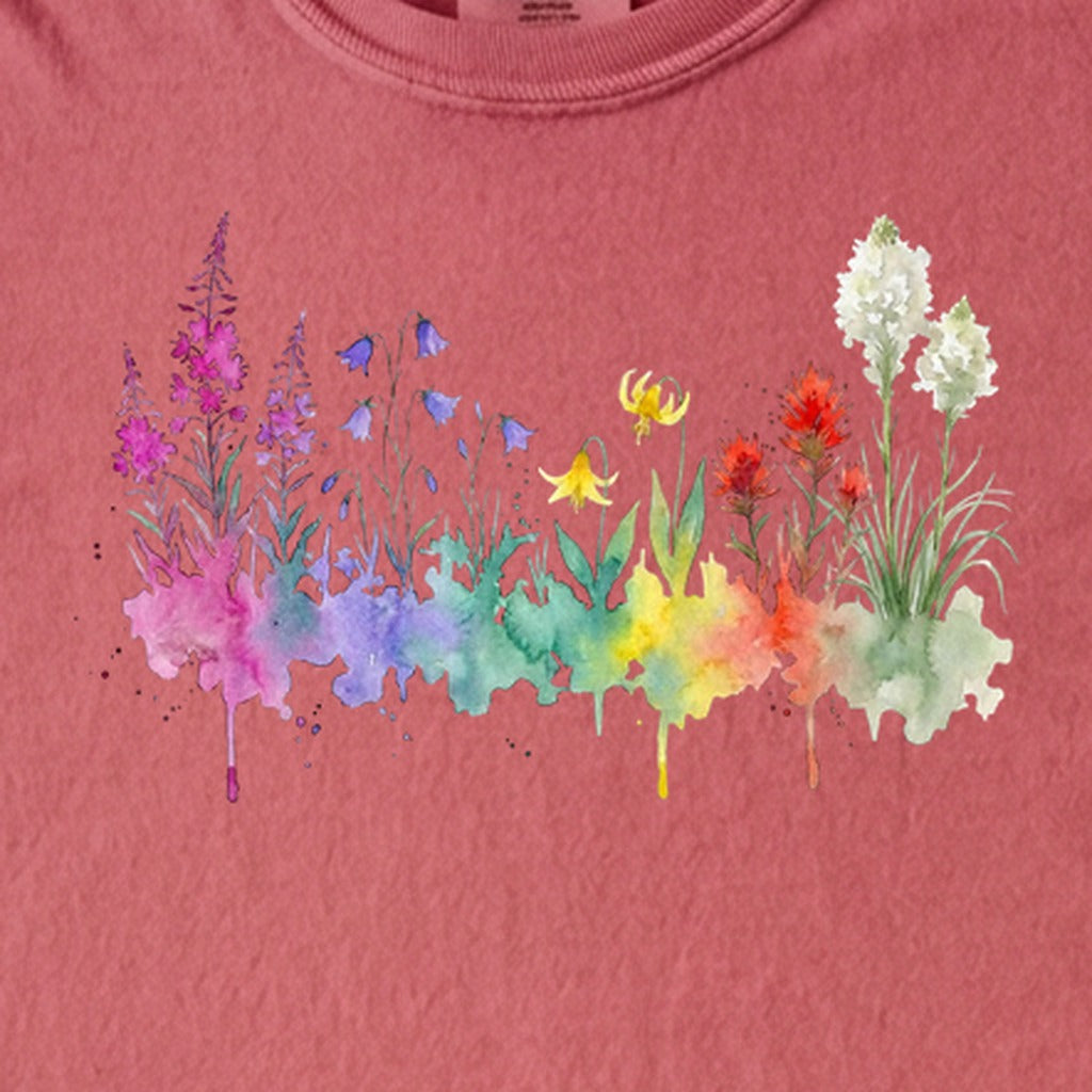 Watercolor Glacier Wildflowers Kids Cotton T-Shirt