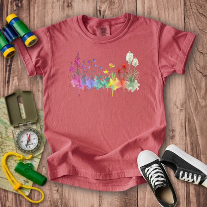 Watercolor Glacier Wildflowers Kids Cotton T-Shirt