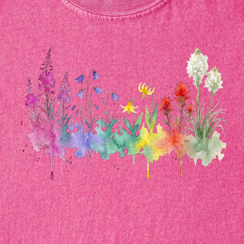 Watercolor Glacier Wildflowers Kids Cotton T-Shirt