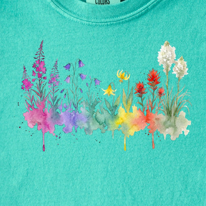 Watercolor Glacier Wildflowers Kids Cotton T-Shirt