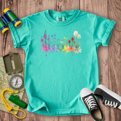 Watercolor Glacier Wildflowers Kids Cotton T-Shirt