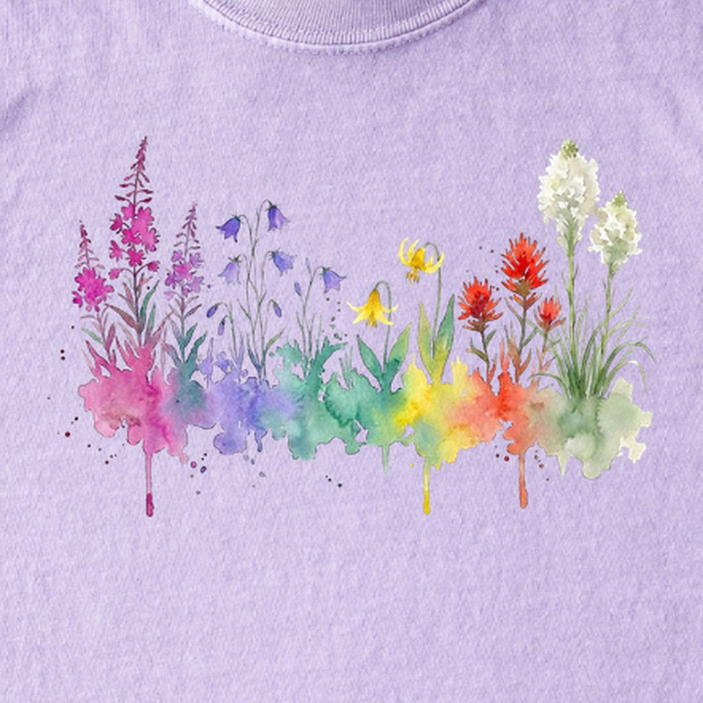 Watercolor Glacier Wildflowers Kids Cotton T-Shirt
