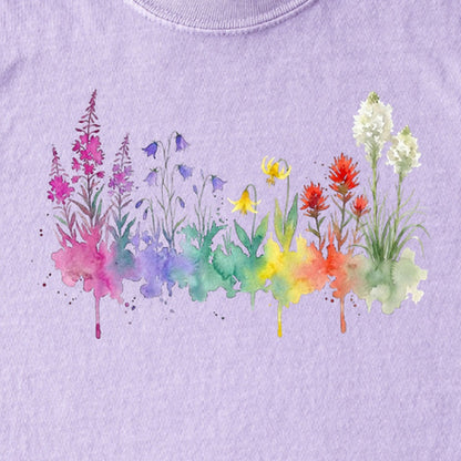 Watercolor Glacier Wildflowers Kids Cotton T-Shirt