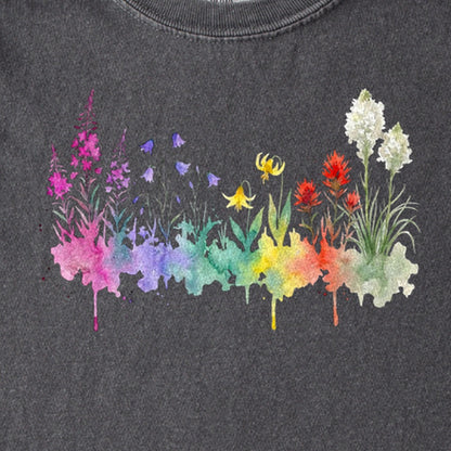 Watercolor Glacier Wildflowers Kids Cotton T-Shirt