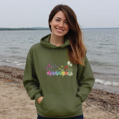 Watercolor Glacier Wildflowers Hoodie