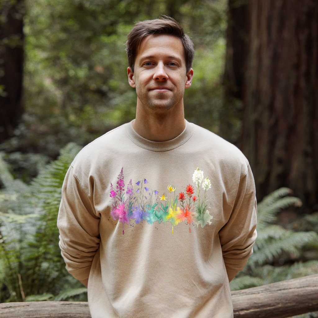 Watercolor Glacier Wildflowers Crewneck Sweatshirt