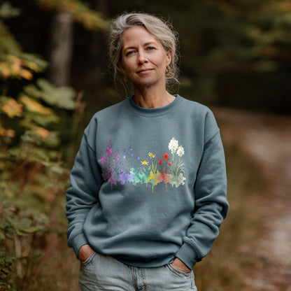 Watercolor Glacier Wildflowers Crewneck Sweatshirt