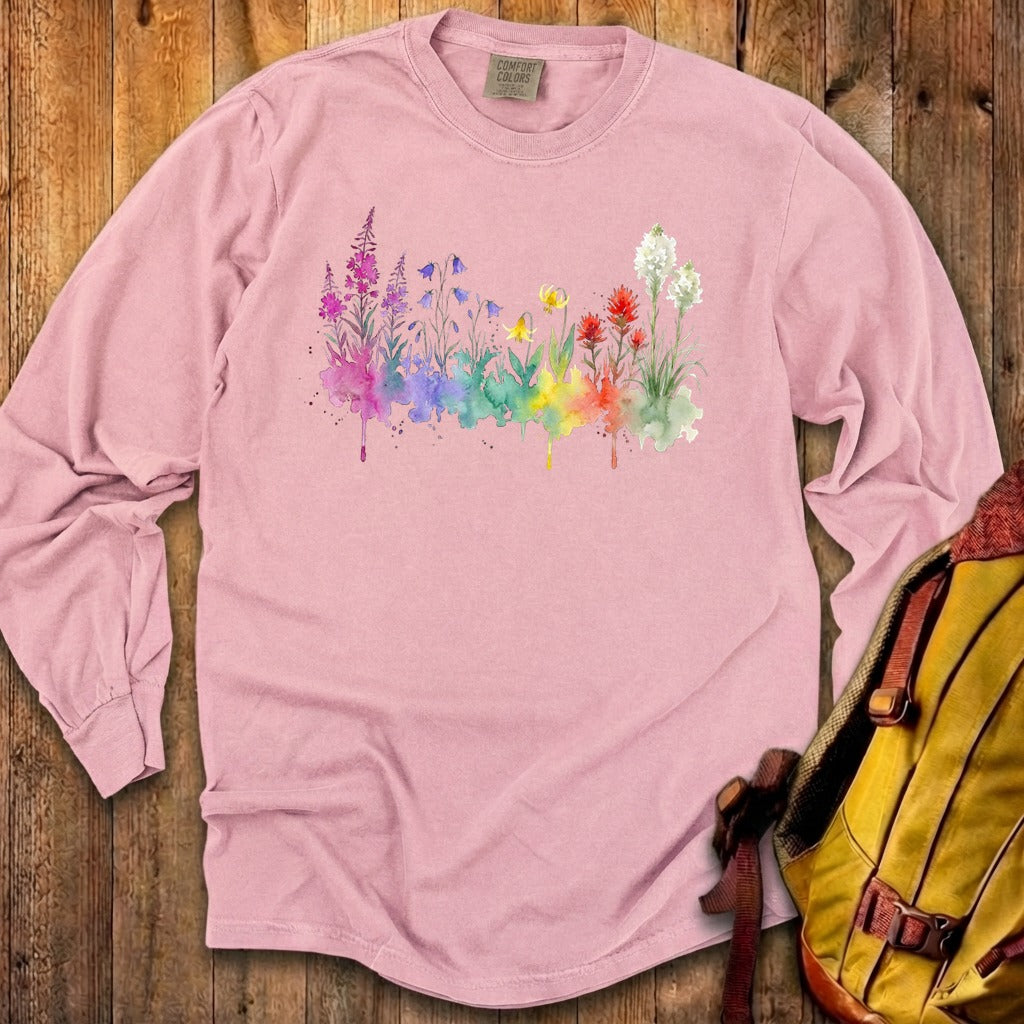 Watercolor Glacier Wildflowers Premium Long Sleeve