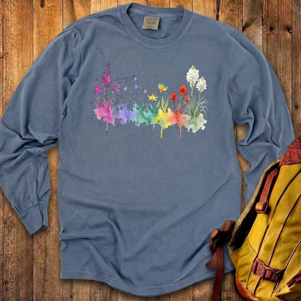 Watercolor Glacier Wildflowers Premium Long Sleeve