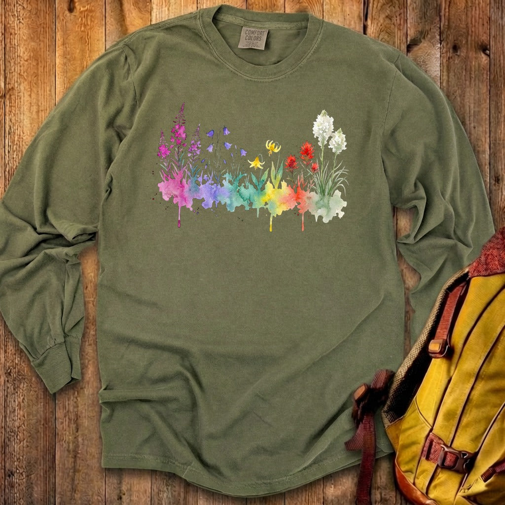 Watercolor Glacier Wildflowers Premium Long Sleeve