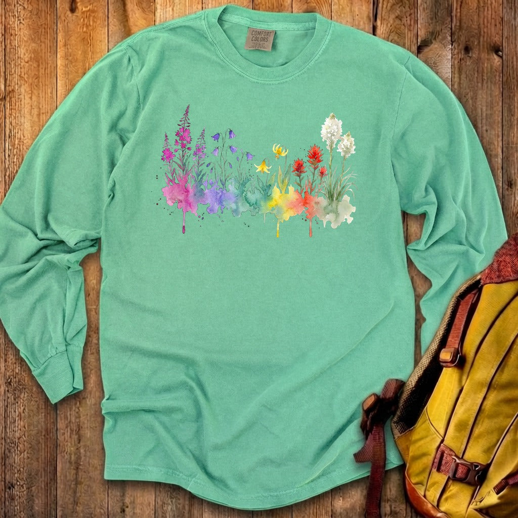 Watercolor Glacier Wildflowers Premium Long Sleeve