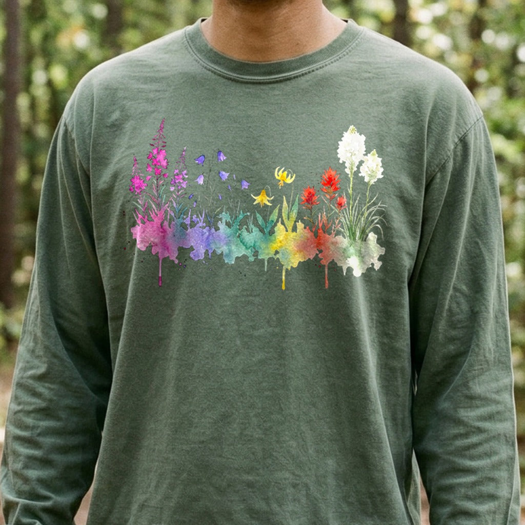 Watercolor Glacier Wildflowers Premium Long Sleeve