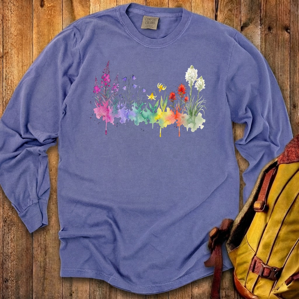 Watercolor Glacier Wildflowers Premium Long Sleeve