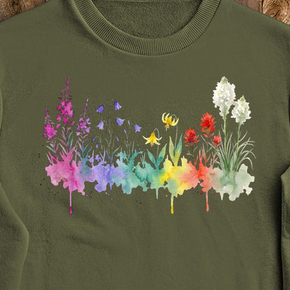 Watercolor Glacier Wildflowers Crewneck Sweatshirt