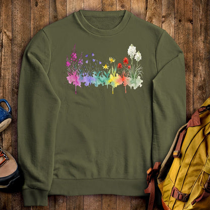 Watercolor Glacier Wildflowers Crewneck Sweatshirt