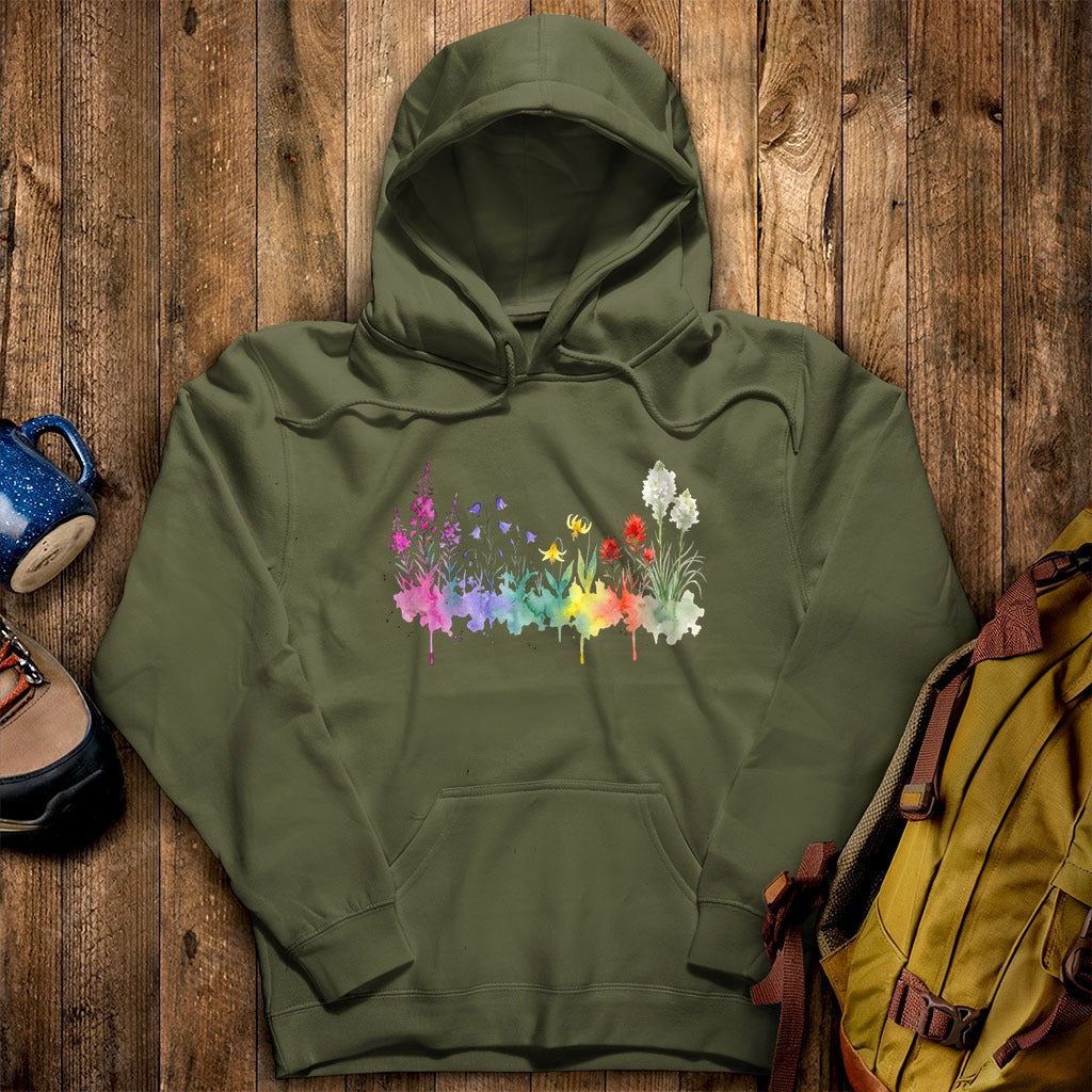 Watercolor Glacier Wildflowers Hoodie