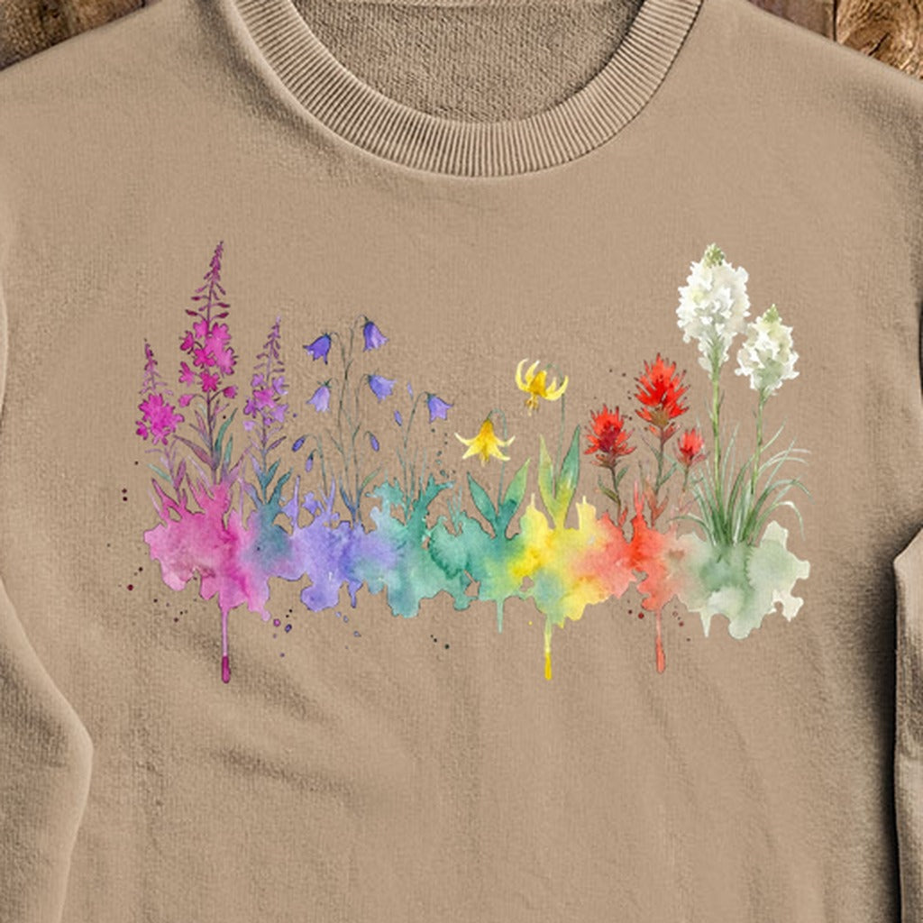 Watercolor Glacier Wildflowers Crewneck Sweatshirt