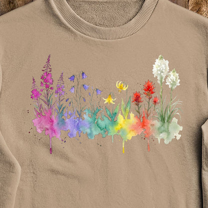 Watercolor Glacier Wildflowers Crewneck Sweatshirt