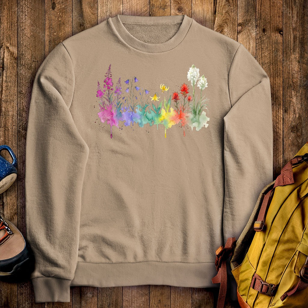 Watercolor Glacier Wildflowers Crewneck Sweatshirt