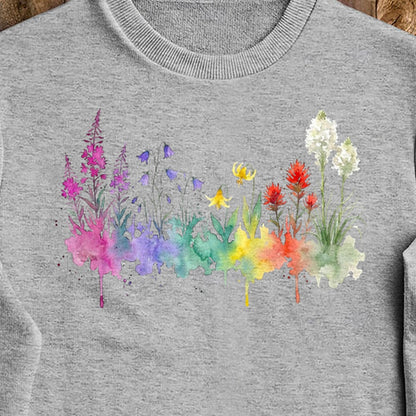 Watercolor Glacier Wildflowers Crewneck Sweatshirt