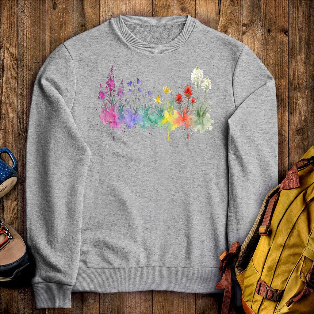 Watercolor Glacier Wildflowers Crewneck Sweatshirt