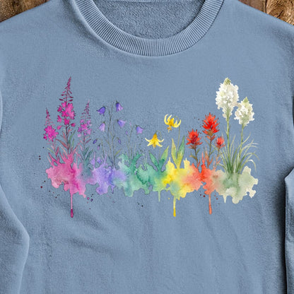 Watercolor Glacier Wildflowers Crewneck Sweatshirt