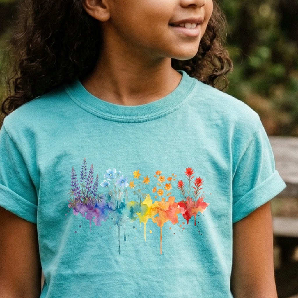 Watercolor Grand Canyon Wildflowers Kids Cotton T-Shirt