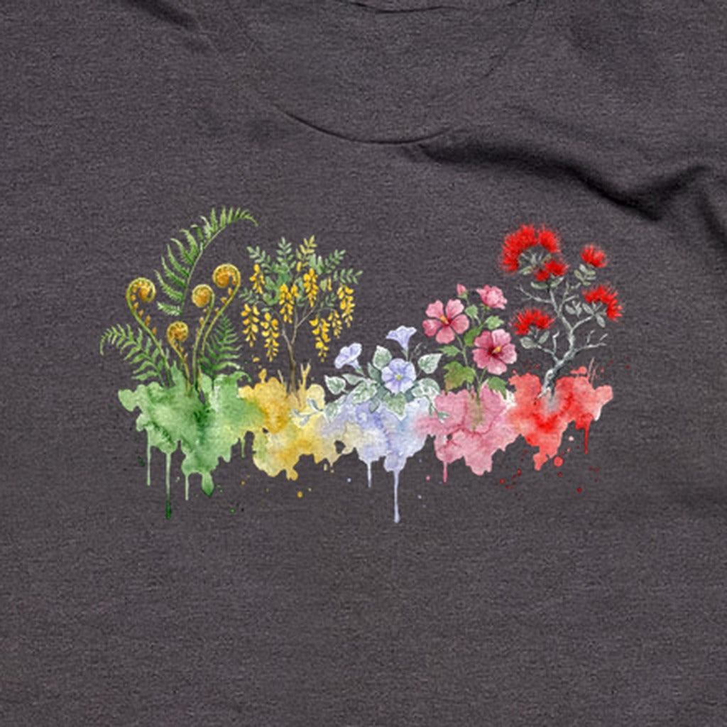 Watercolor Hawaii Volcanoes Wildflowers T-Shirt