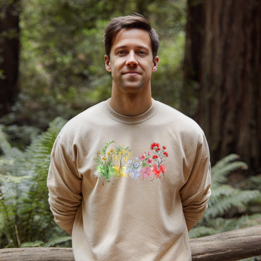 Watercolor Hawaii Volcanoes Wildflowers Crewneck Sweatshirt