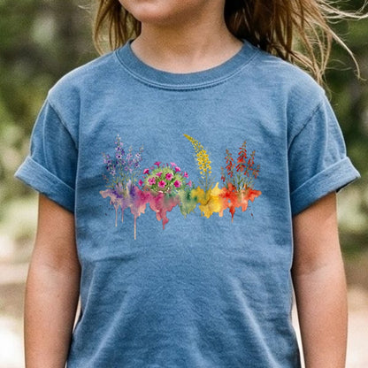 Watercolor Arches Wildflowers Kids Cotton T-Shirt