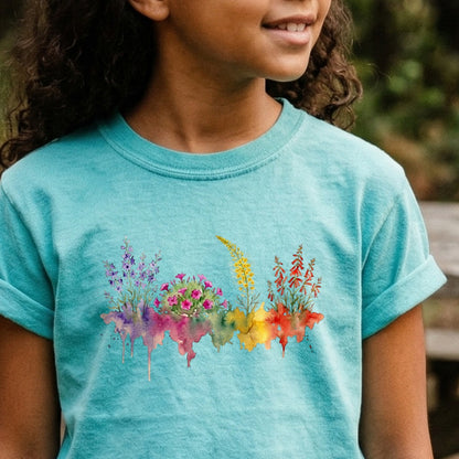 Watercolor Arches Wildflowers Kids Cotton T-Shirt