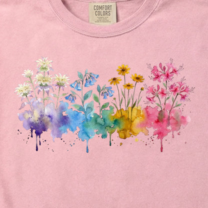 Watercolor Hot Springs Wildflowers Cotton T-Shirt