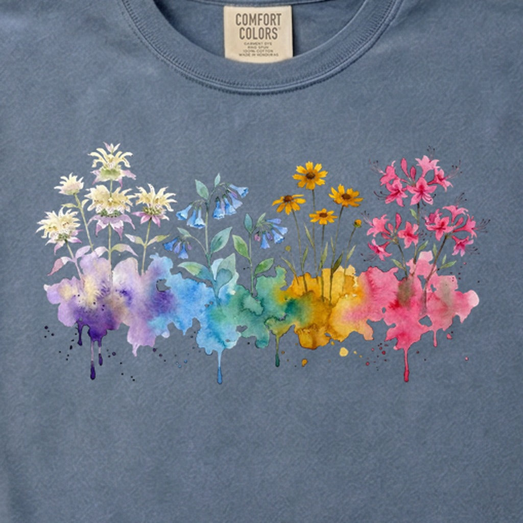Watercolor Hot Springs Wildflowers Cotton T-Shirt