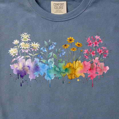 Watercolor Hot Springs Wildflowers Cotton T-Shirt