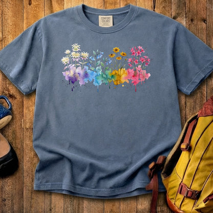 Watercolor Hot Springs Wildflowers Cotton T-Shirt