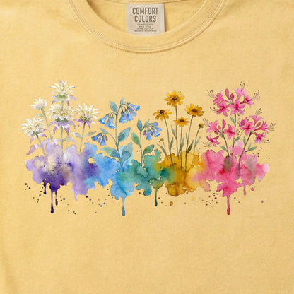 Watercolor Hot Springs Wildflowers Cotton T-Shirt