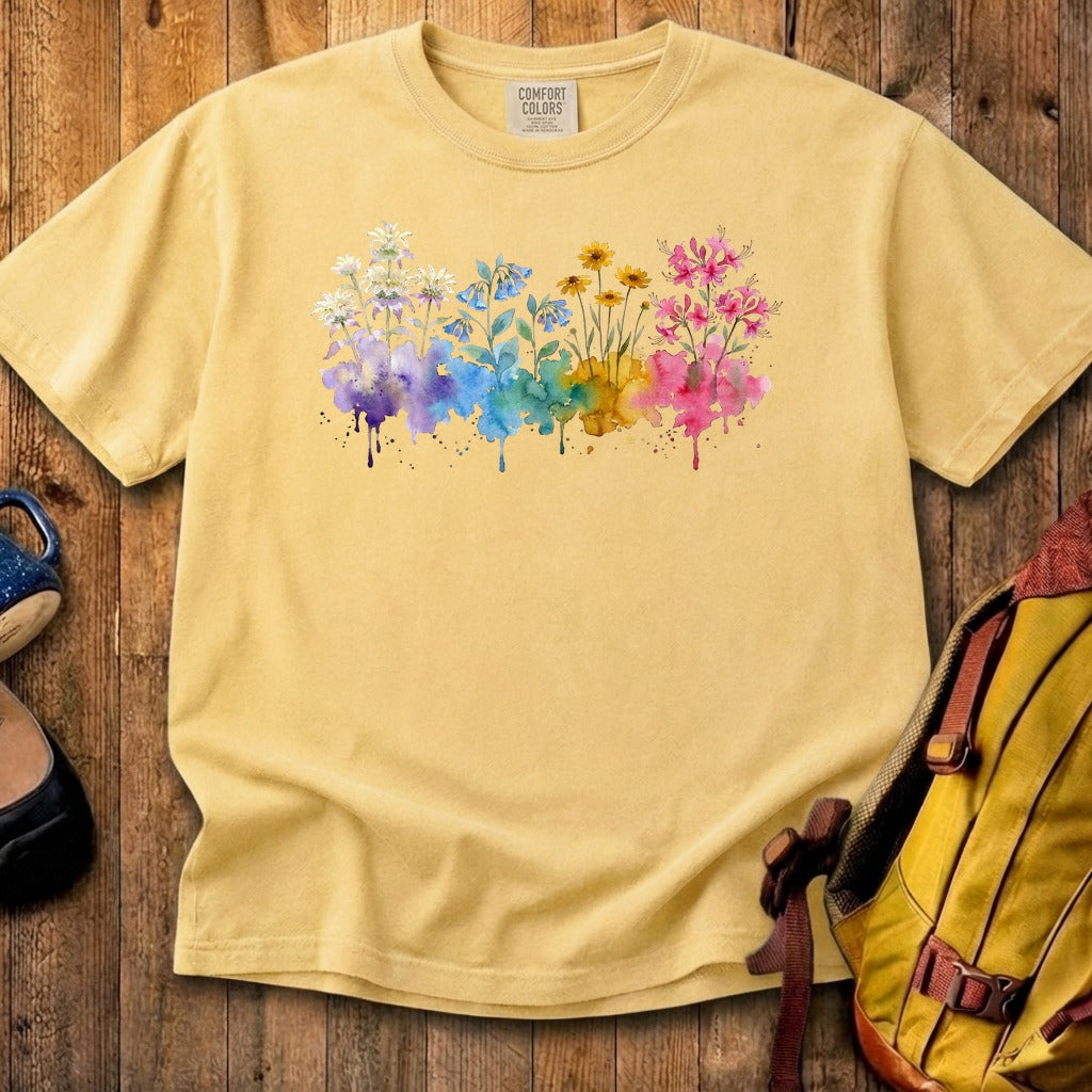 Watercolor Hot Springs Wildflowers Cotton T-Shirt