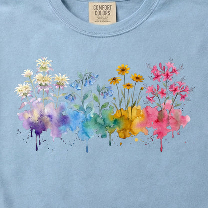 Watercolor Hot Springs Wildflowers Cotton T-Shirt