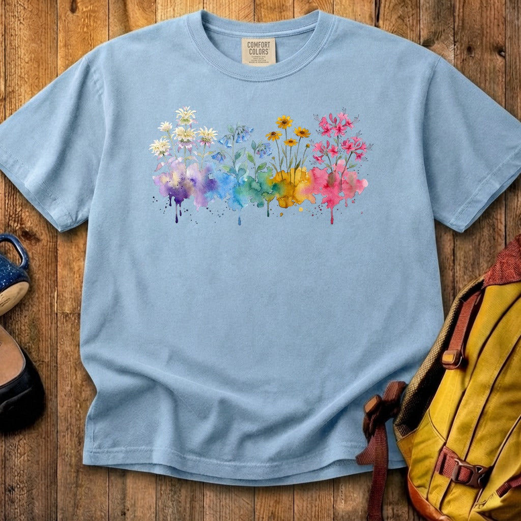 Watercolor Hot Springs Wildflowers Cotton T-Shirt