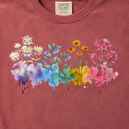Watercolor Hot Springs Wildflowers Cotton T-Shirt