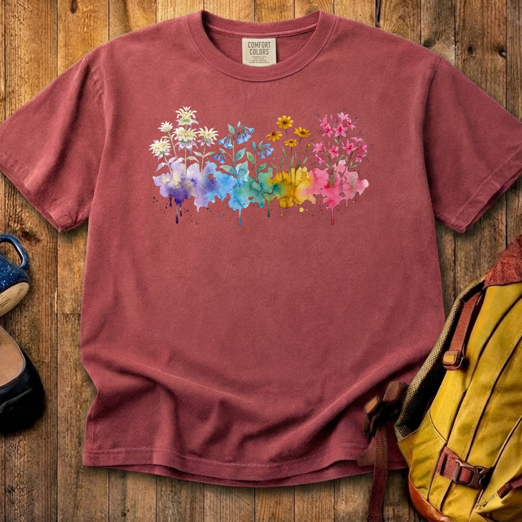 Watercolor Hot Springs Wildflowers Cotton T-Shirt